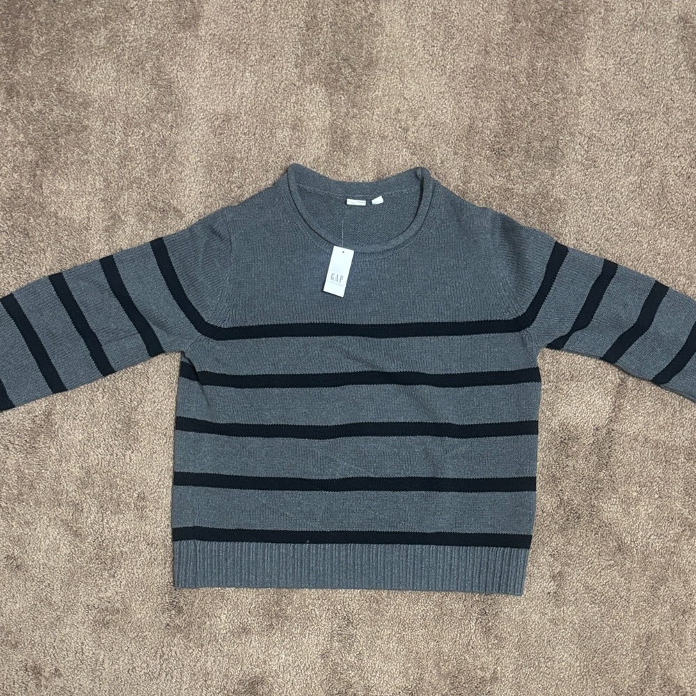 GAP Gray Crewneck Sweater with Black Stripes